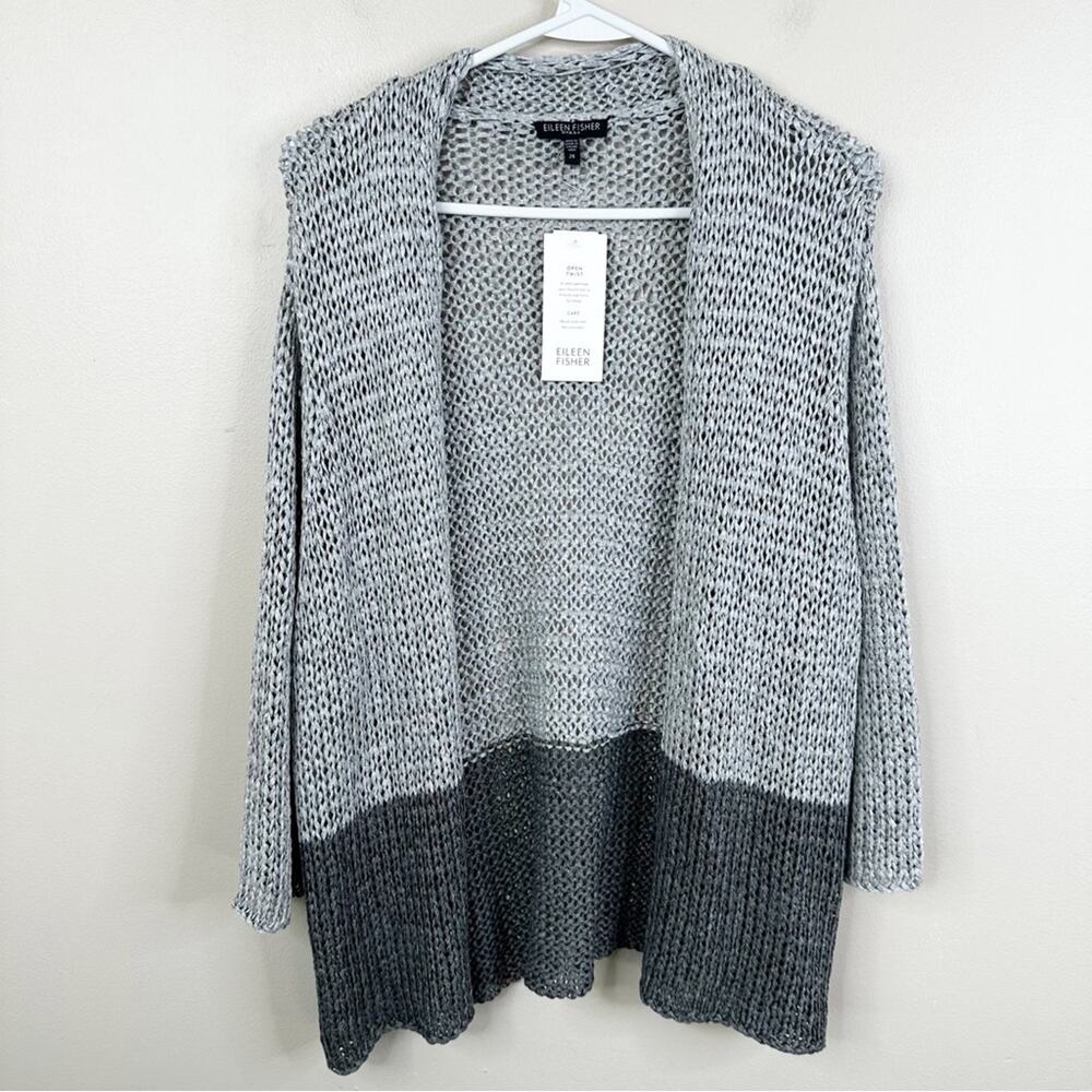 NEW Eileen Fisher Knit Cardigan Womens 2X Plus Two-Toned Gray 3/4 Sleeve